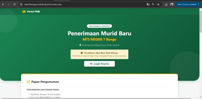 MTsN 7 Bungo Umumkan Hasil PMBM Tahun Ajaran 2026/2027, Sebanyak 142 Calon Murid Baru Dinyatakan Lulus MTsN 7 Bungo Umumkan Hasil PMBM Tahun Ajaran 2026/2027, Sebanyak 142 Calon Murid Baru Dinyatakan Lulus