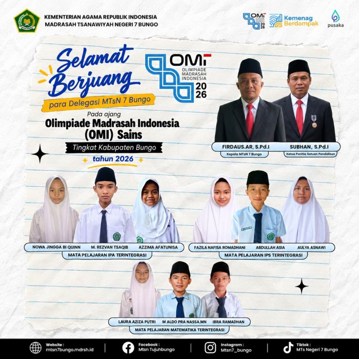 Sembilan Siswa Terbaik MTsN 7 Bungo Siap Berlaga di OMI Bidang Sains Tingkat Kabupaten Bungo