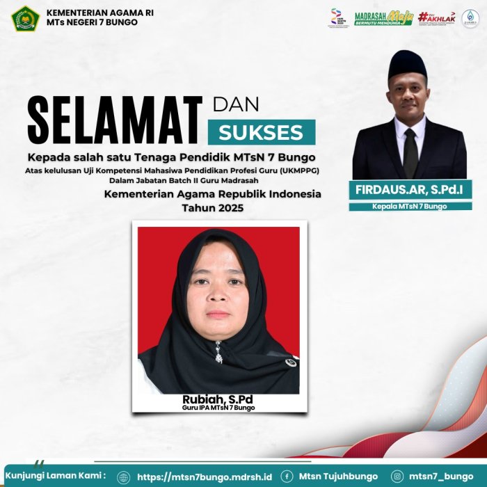 Kabar Bahagia dari MTsN 7 Bungo: Ibu Rubiah, S.Pd Lulus UKMPPG Daljab Batch II Tahun 2025
