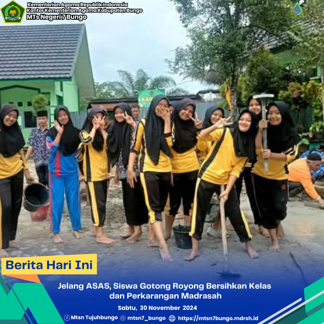Jelang ASAS, Siswa Gotong Royong Bersihkan Kelas  dan Perkarangan Madrasah