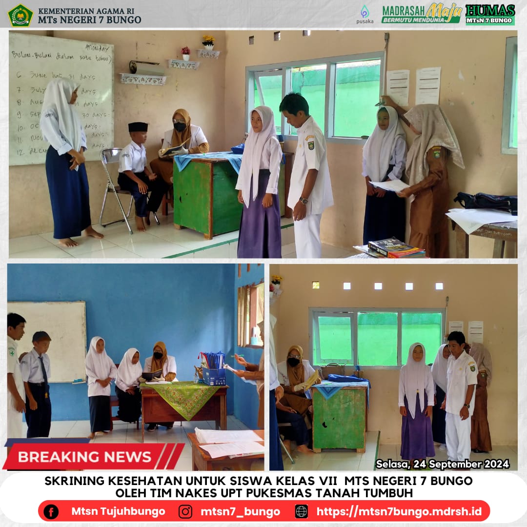 Skrining Kesehatan untuk Siswa MTs Negeri 7 Bungo Oleh Tim Nakes UPT Pukesmas Tanah Tumbuh