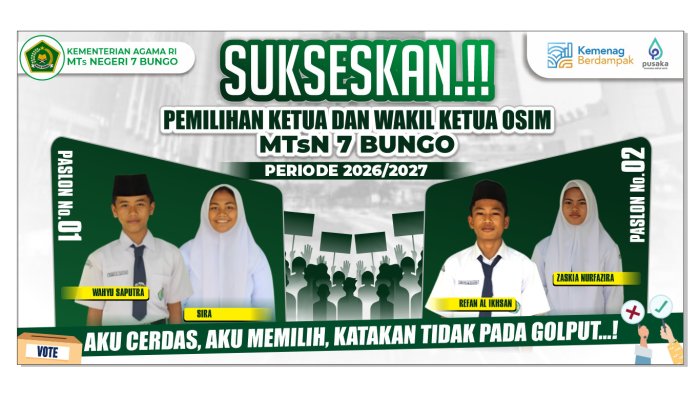 Dua Pasangan Kandidat Siap Bertarung, Pemilihan Ketua OSIM MTsN 7 Bungo Jadi Ajang Pendidikan Demokrasi Siswa