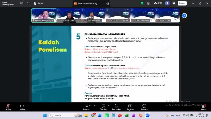 Tingkatkan Kompetensi Kehumasan, Pengelola Humas MTsN 7 Bungo Ikuti Humas Level Up #9 Kaidah Penulisan Jurnalistik