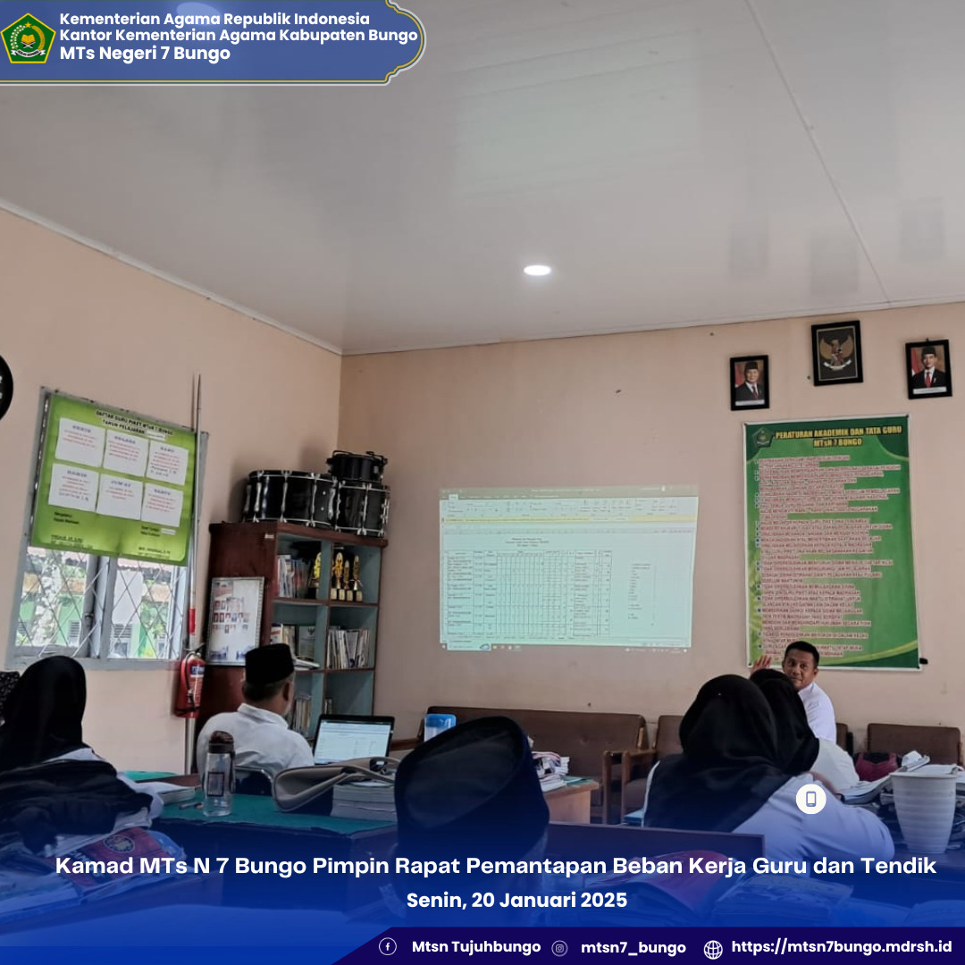 Kamad MTs N 7 Bungo Pimpin Rapat Pemantapan Beban Kerja Guru dan Tendik