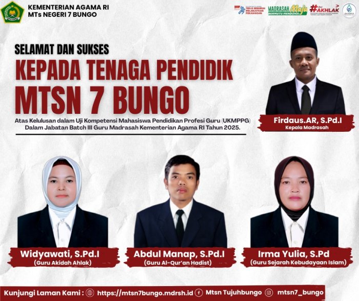 Tiga Guru MTsN 7 Bungo Lulus UKMPPG Batch III Tahun 2025, Wujud Nyata Komitmen Tingkatkan Profesionalisme Pendidik