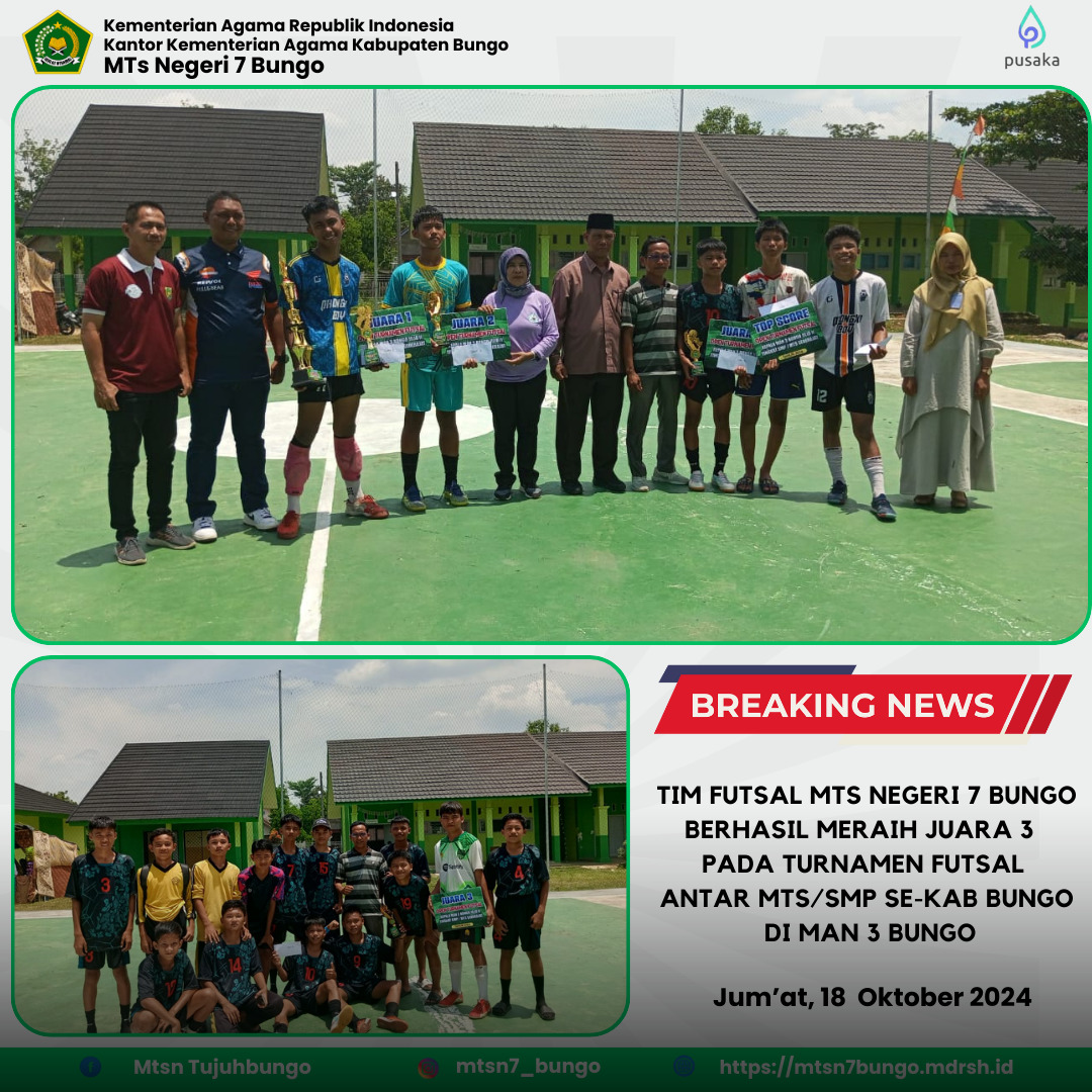 Tim Futsal MTs Negeri 7 Bungo Raih Juara 3 Open Turnamen Futsal MAN 3 Bungo