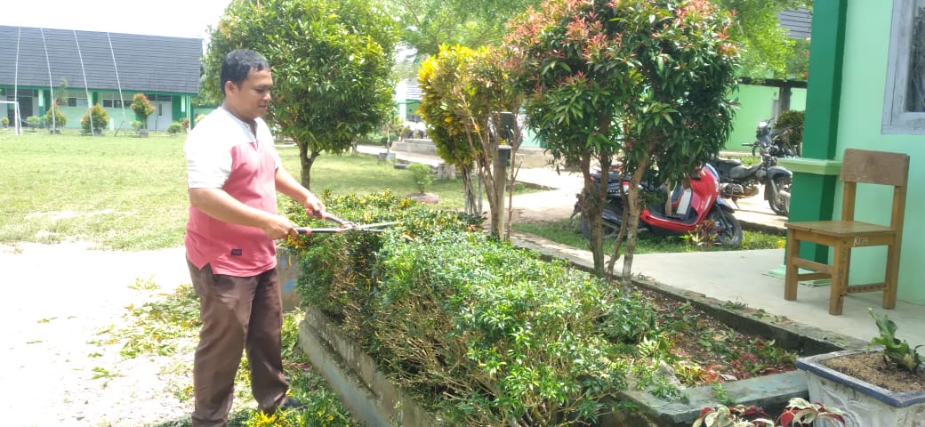 Jaga Kenyamanan Siswa, MTsN 7 Bungo Rutin Lakukan Pemeliharaan Taman