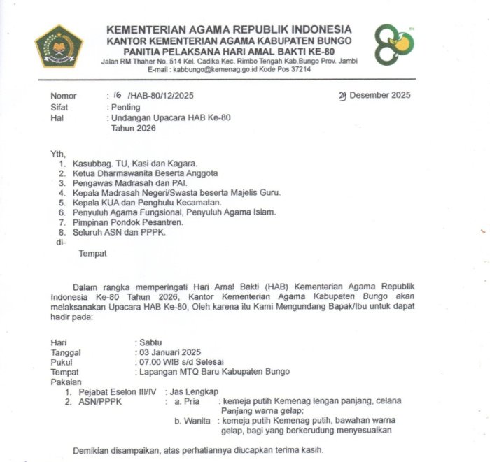 Sambut HAB Kemenag ke-80, MTsN 7 Bungo Siap Ikuti Upacara Tingkat Kabupaten